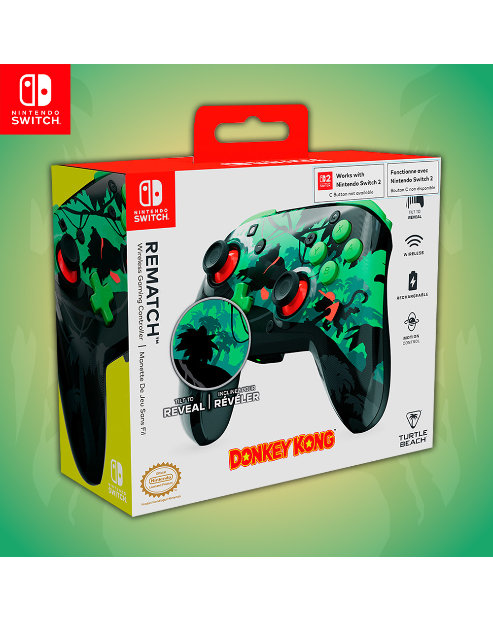 Turtle Beach Control Inalámbrico Rematch Donkey Kong Verde Nintendo Switch 2