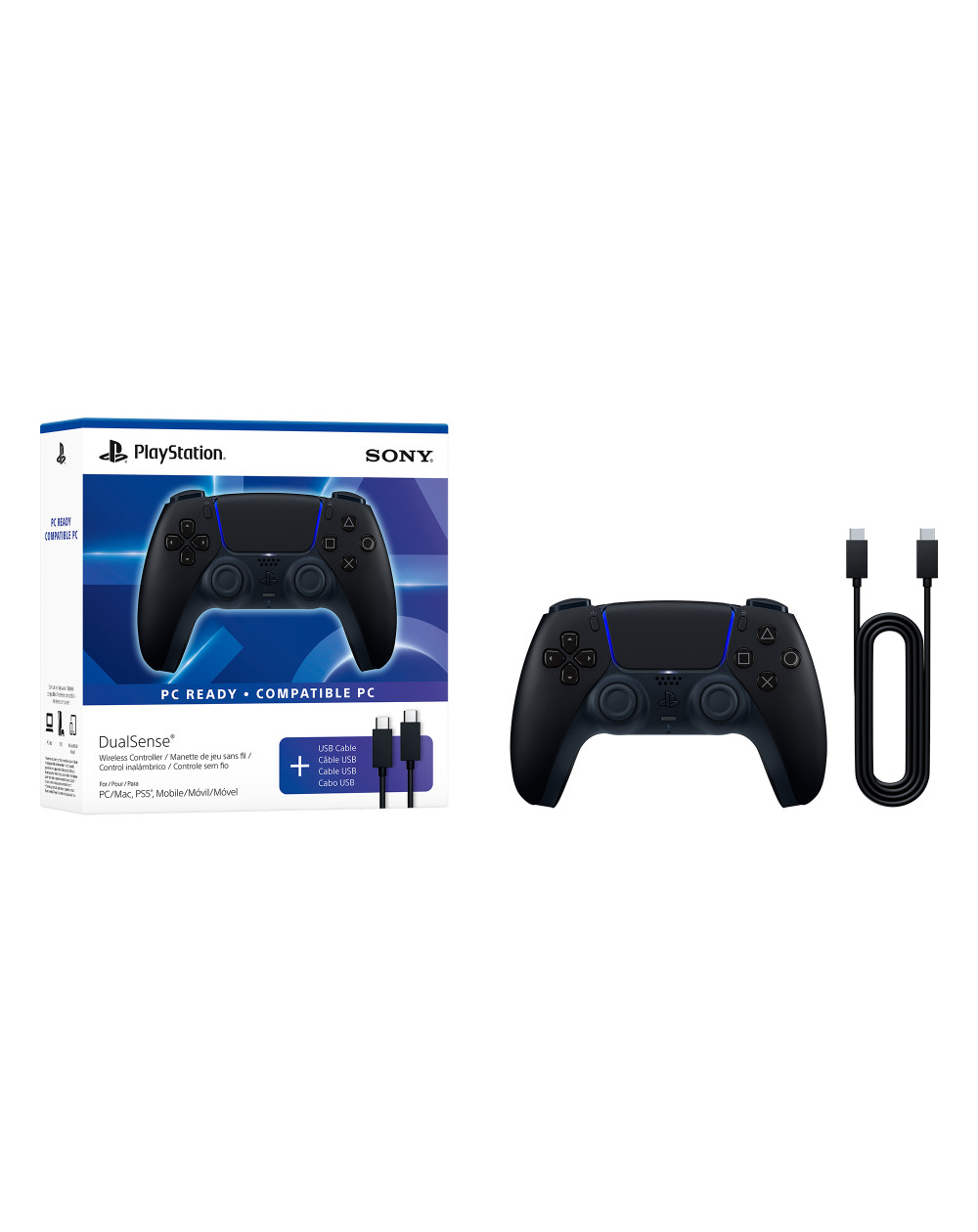 Control Inalámbrico DualSense Midnight Black + Cable USB para PC