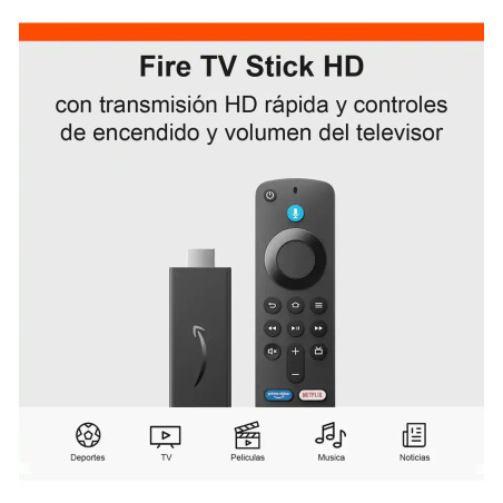 Amazon Fire Tv Stick Hd Streaming Media Player 8gb Color Negro Con Adaptador 110/220 Volts De Voz