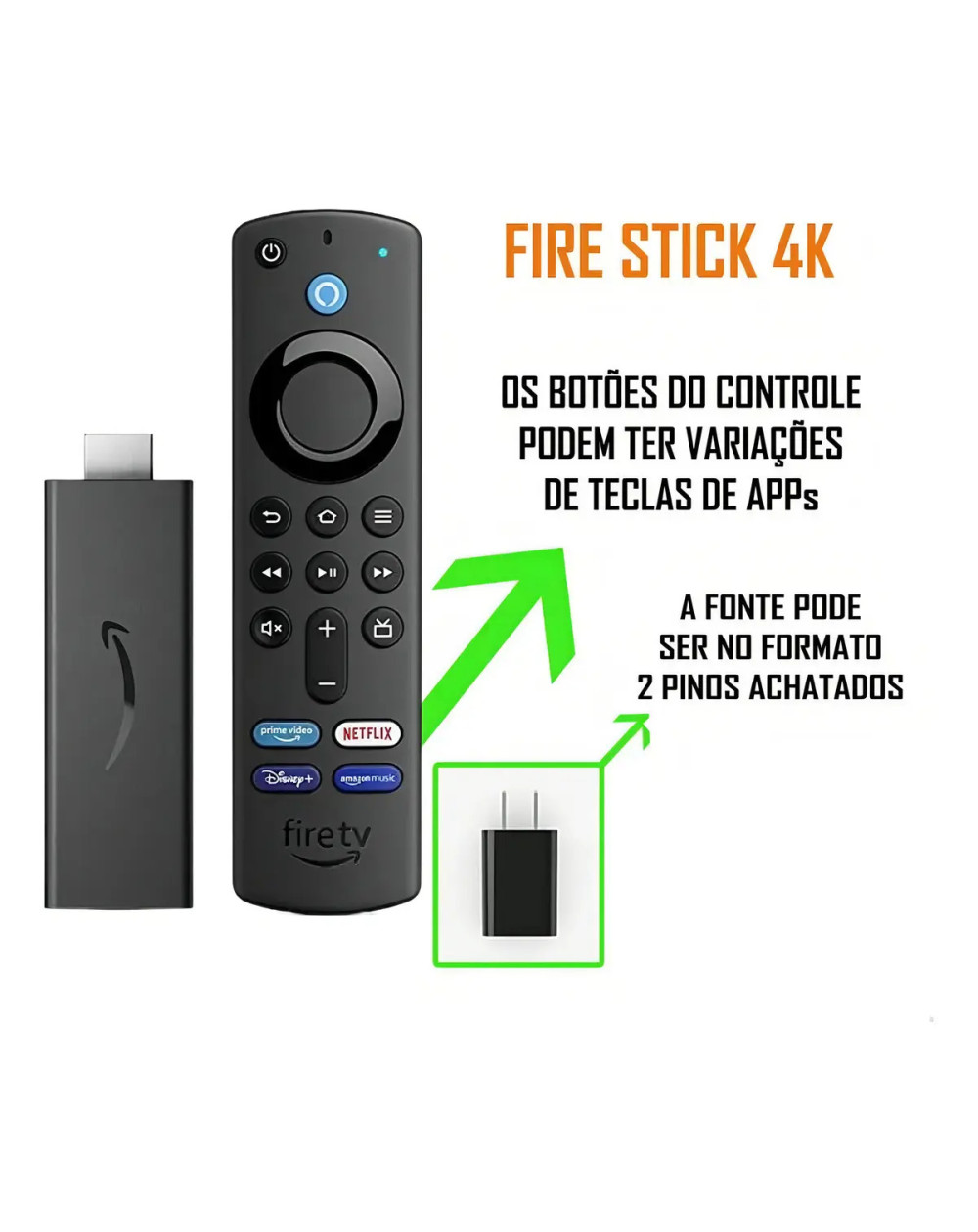 Amazon Fire Tv Stick 4k 8gb Con Pilas, Control Remoto, Adaptador, Cable Y Hdmi - Negro Baterías