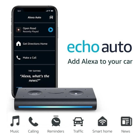 Alexa Amazon Echo Auto Echo Asistente Auto Inteligente Nuevo Color Negro