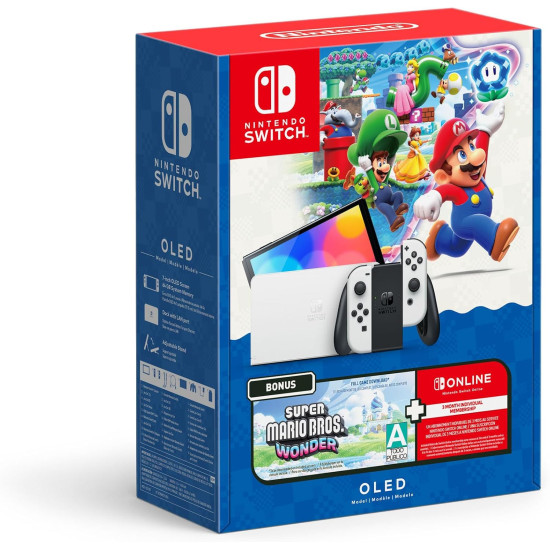 Consola Nintendo Switch Oled Blanca Super Mario Bros. Wonder + 3 meses Switch Online